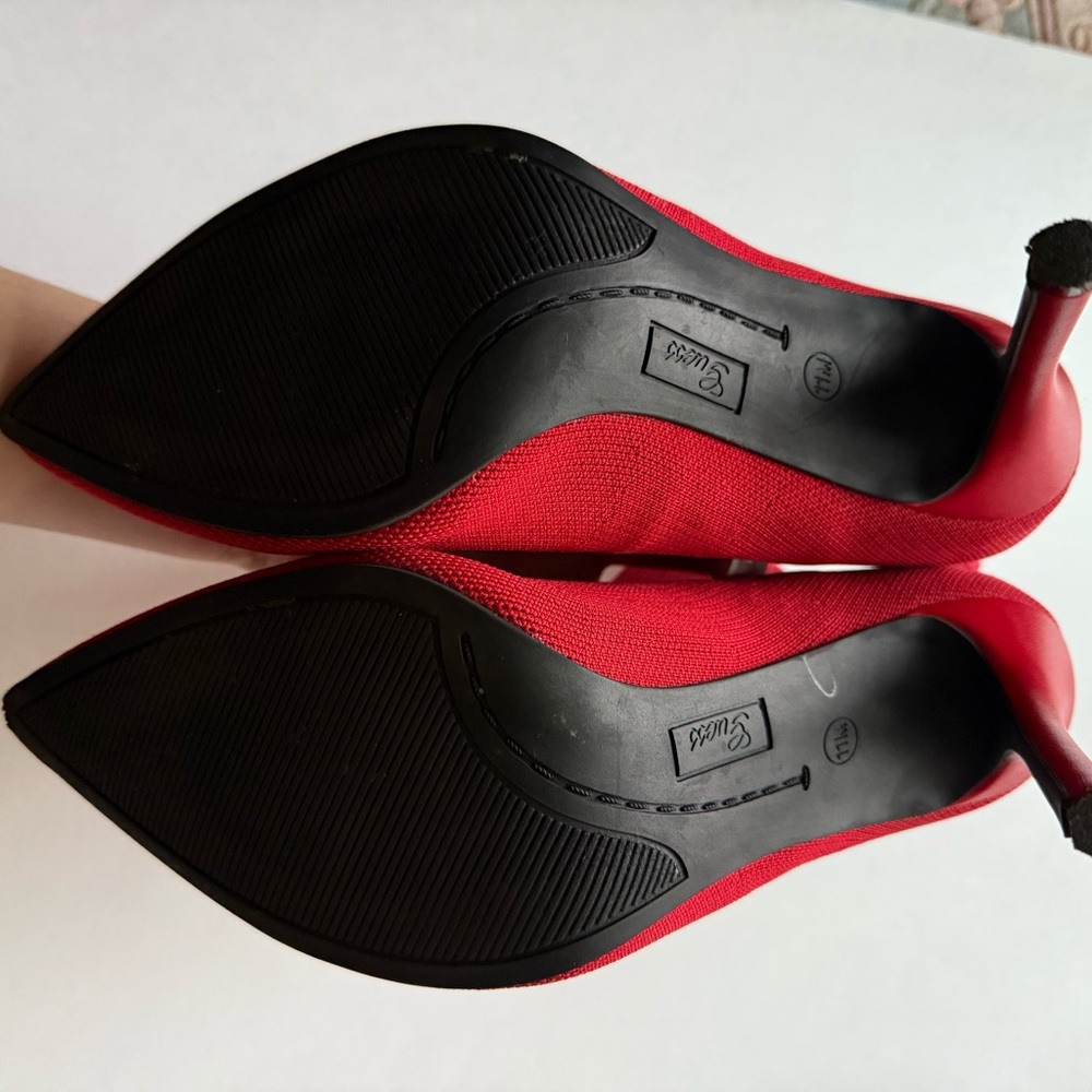 Guess Red Stiletto Knit Sock Mesh Ankle Booties - Picture 3 of 6